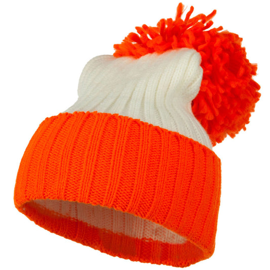 Neon Knit Hat with Pom Pom