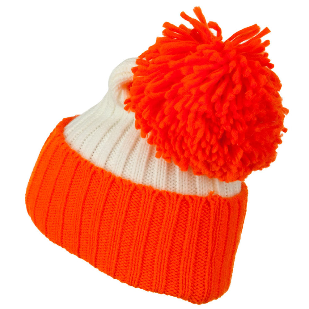 Neon Knit Hat with Pom Pom
