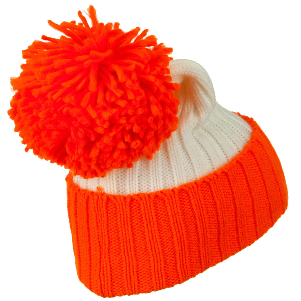 Neon Knit Hat with Pom Pom