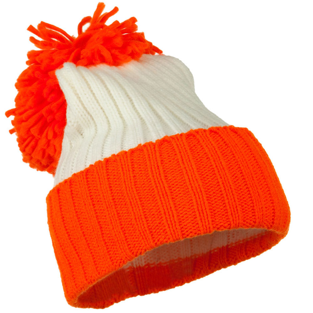 Neon Knit Hat with Pom Pom