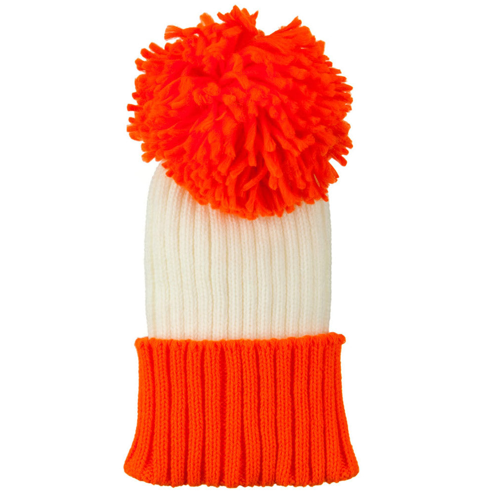 Neon Knit Hat with Pom Pom