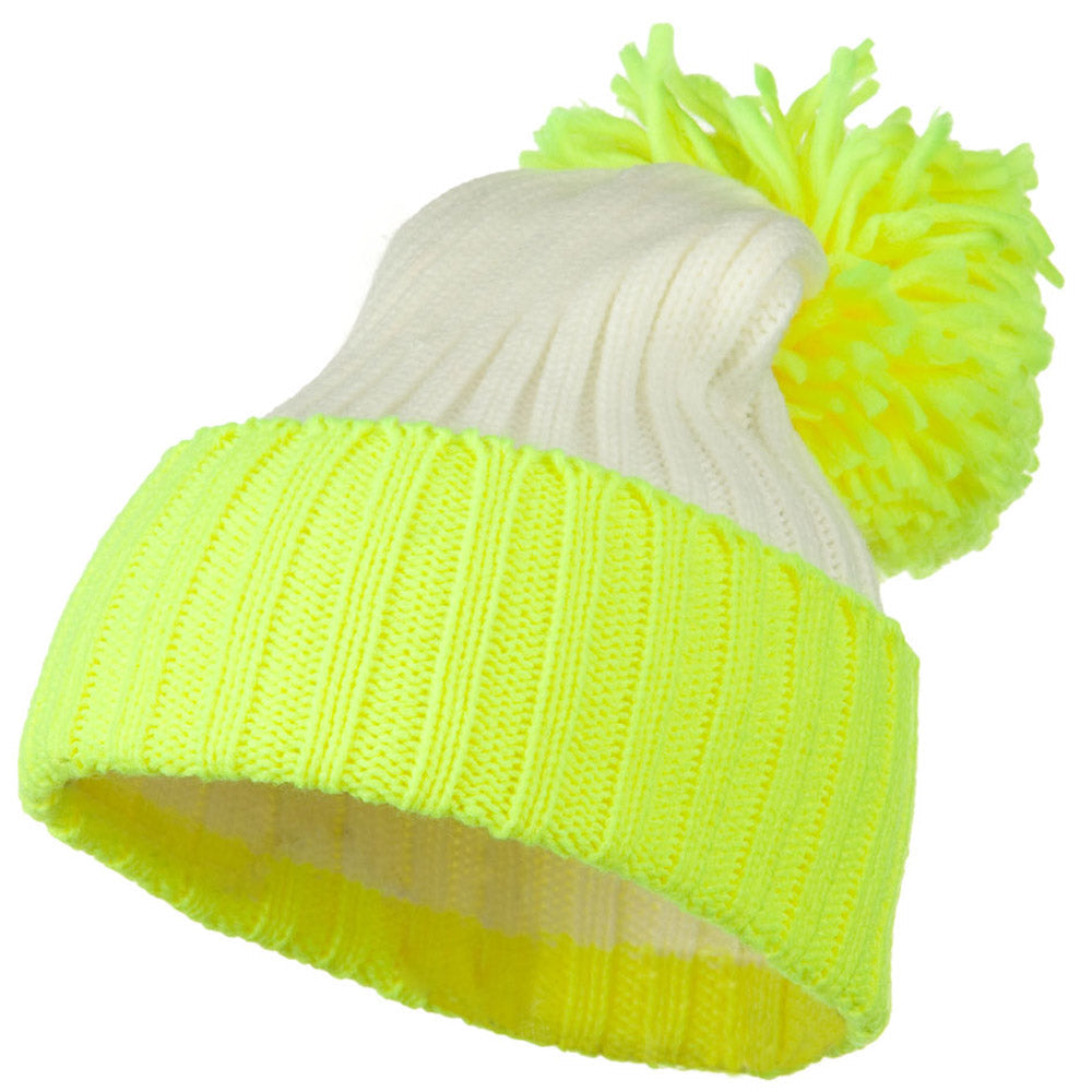 Neon Knit Hat with Pom Pom