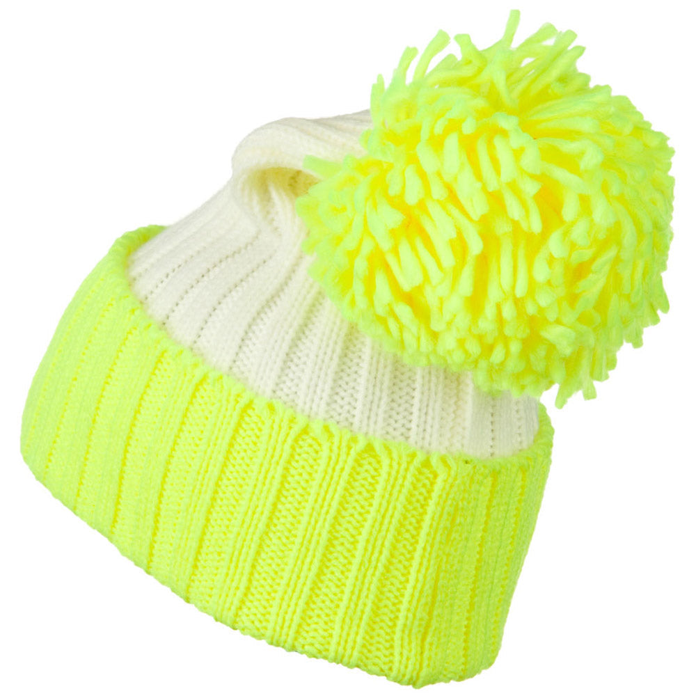 Neon Knit Hat with Pom Pom