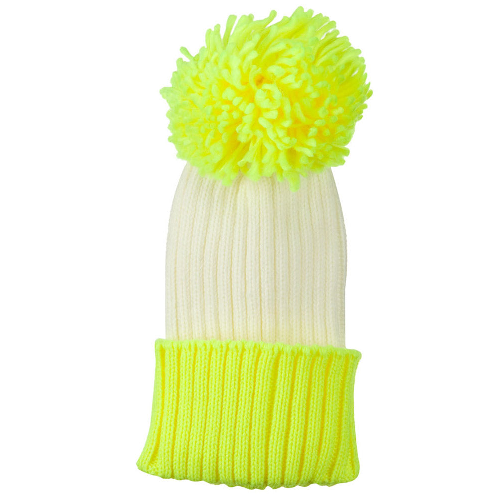 Neon Knit Hat with Pom Pom