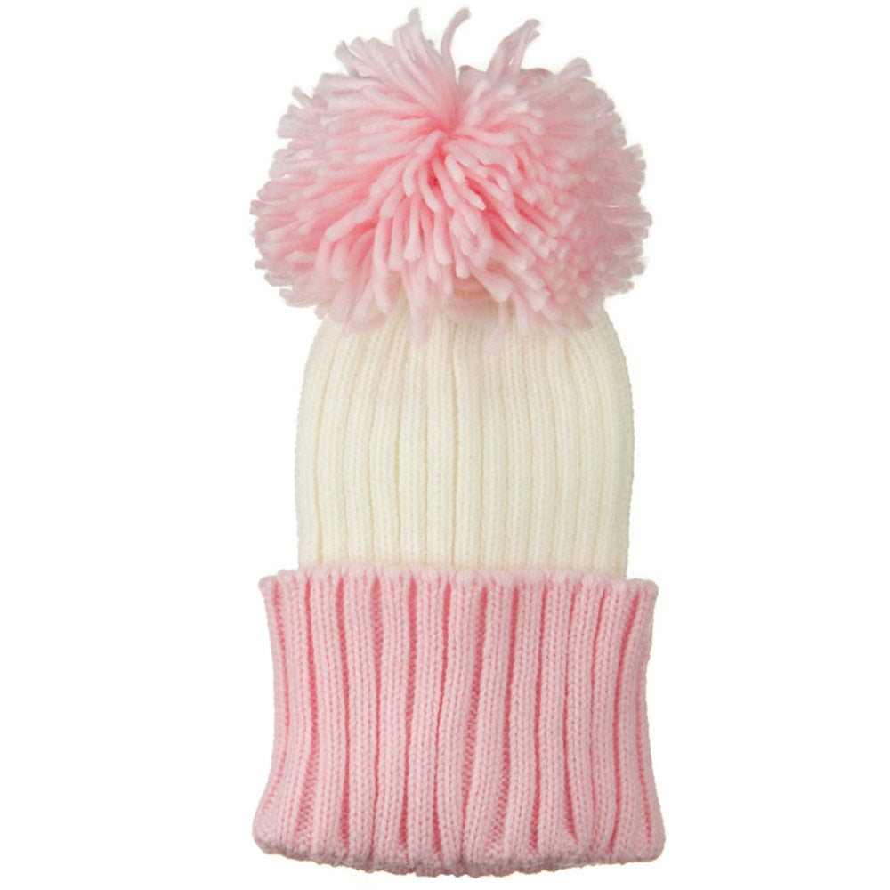 Neon Knit Hat with Pom Pom