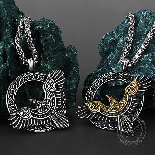 Nordic Odin Raven Stainless Steel Viking Pendant