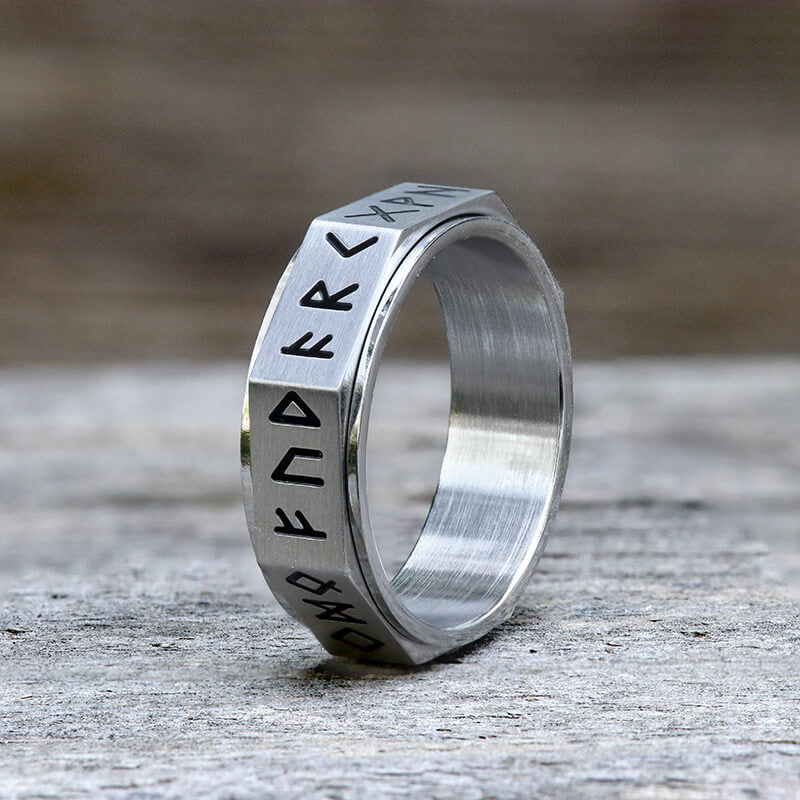 Nordic Rune Stainless Steel Spinner Ring