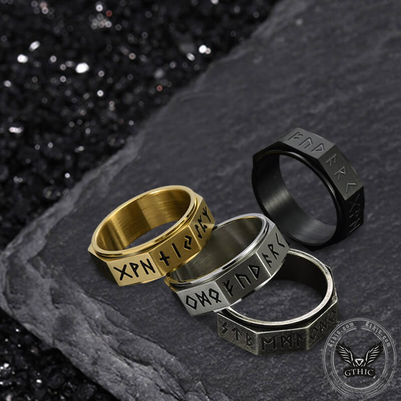 Nordic Rune Stainless Steel Spinner Ring