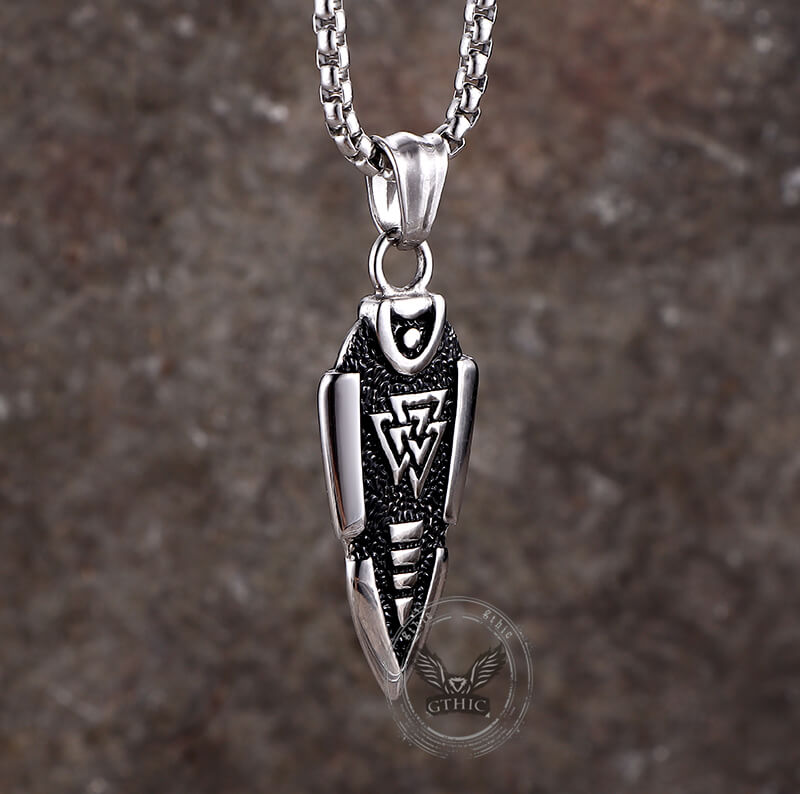Nordic Valknut Spear of Odin Stainless Steel Necklace
