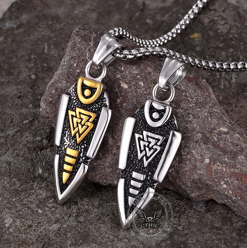 Nordic Valknut Spear of Odin Stainless Steel Necklace