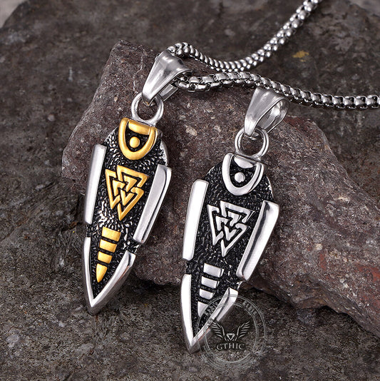 Nordic Valknut Spear of Odin Stainless Steel Necklace