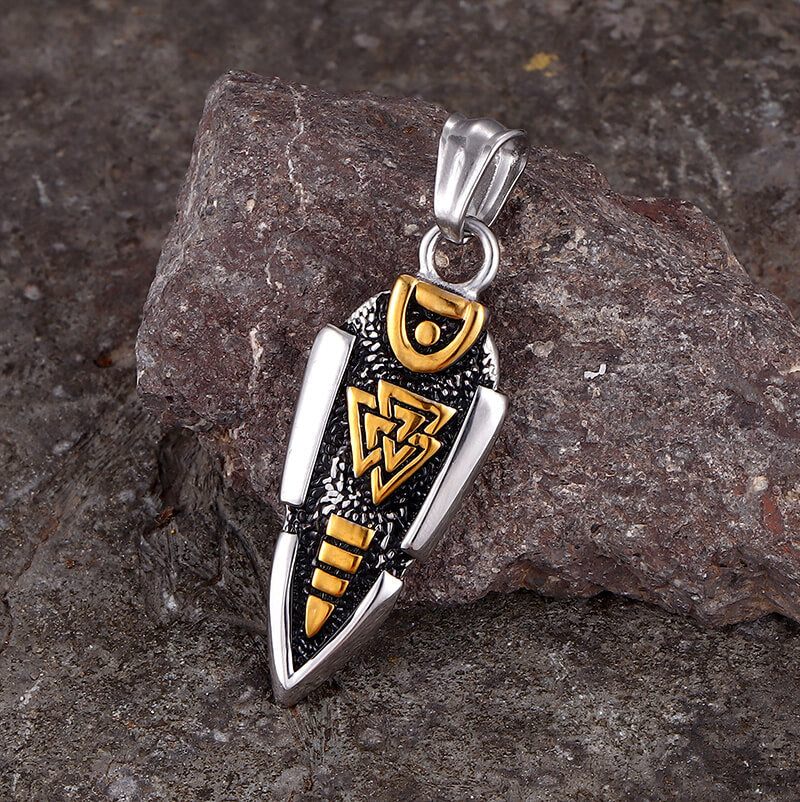 Nordic Valknut Spear of Odin Stainless Steel Necklace