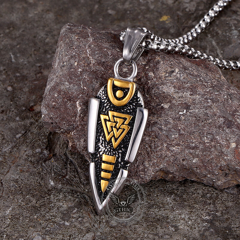 Nordic Valknut Spear of Odin Stainless Steel Necklace