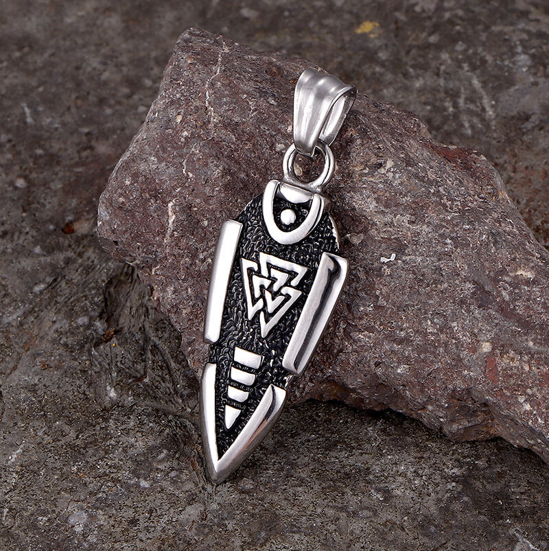 Nordic Valknut Spear of Odin Stainless Steel Necklace