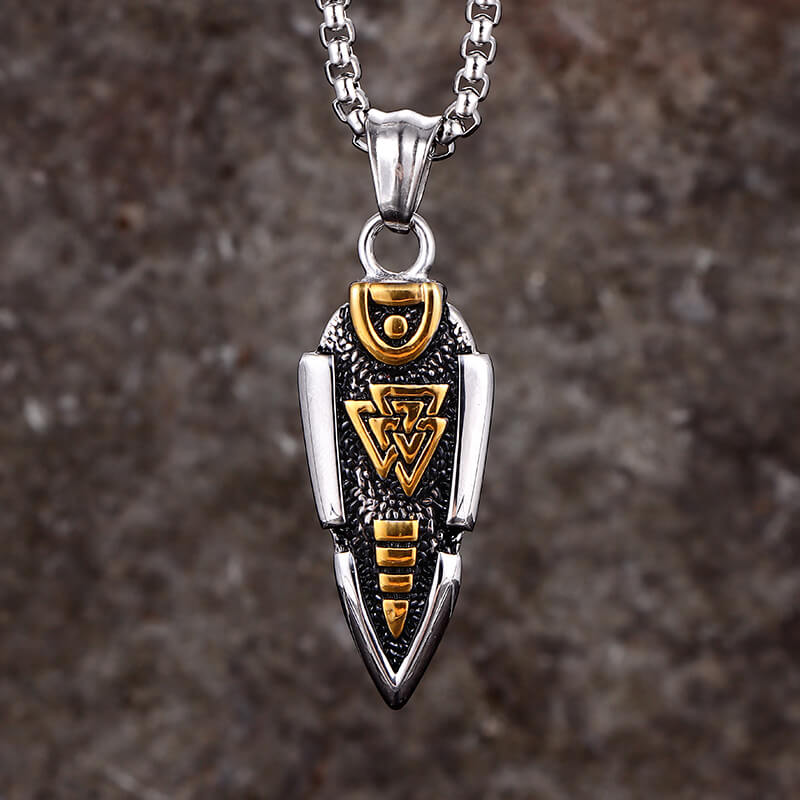 Nordic Valknut Spear of Odin Stainless Steel Necklace