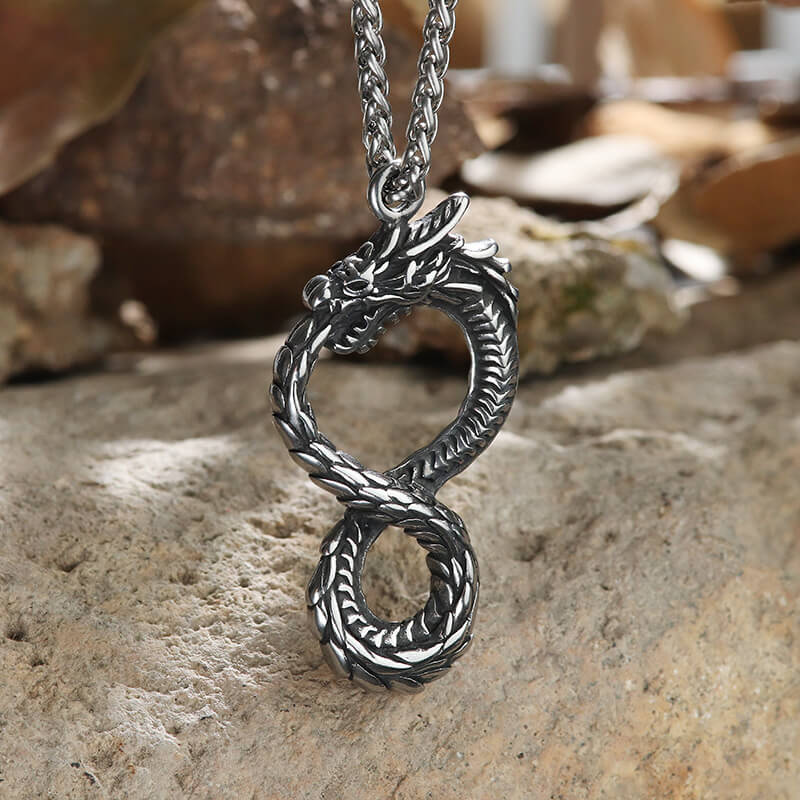 Norse Dragon Stainless Steel Ouroboros Pendant