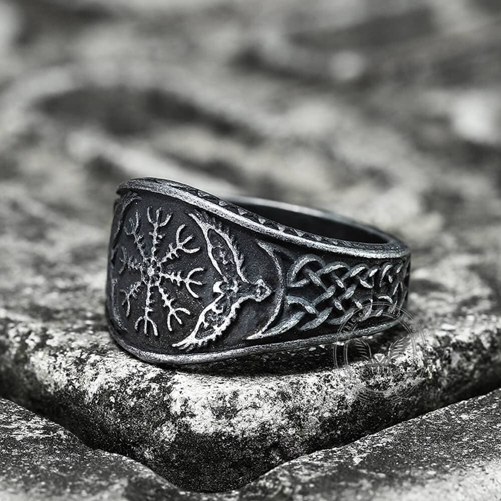 Norse Helm of Awe Eagle Stainless Steel Viking Ring