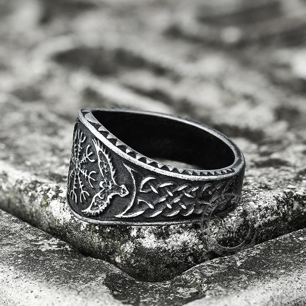 Norse Helm of Awe Eagle Stainless Steel Viking Ring