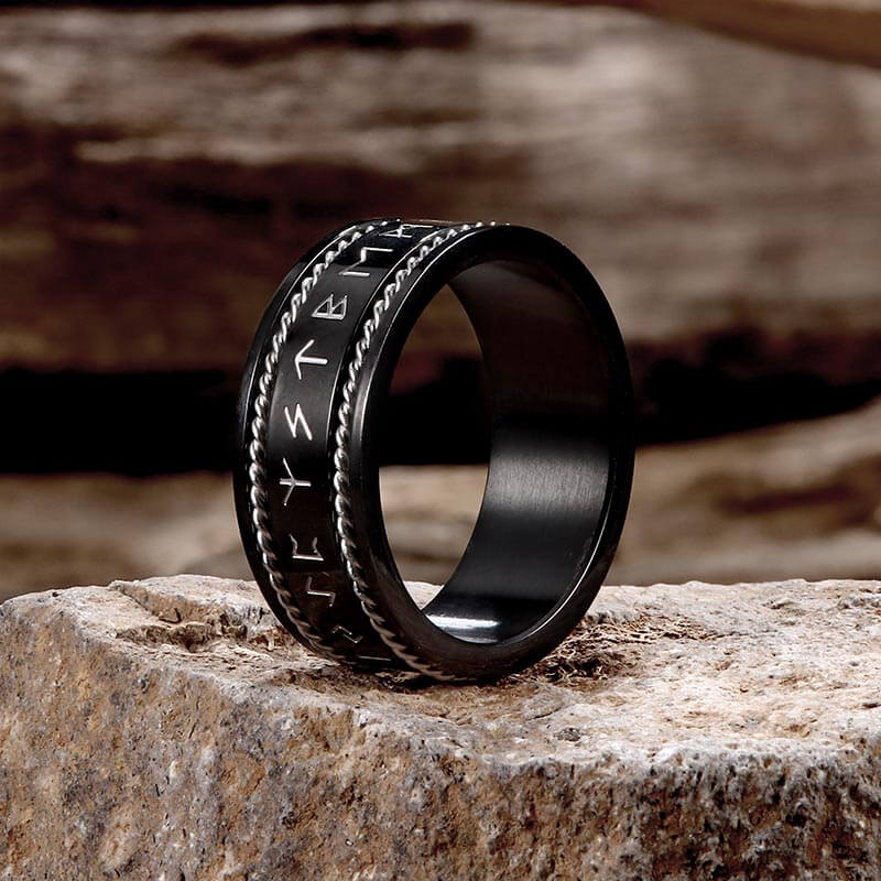 Norse Runes Twist Chain Stainless Steel Viking Ring