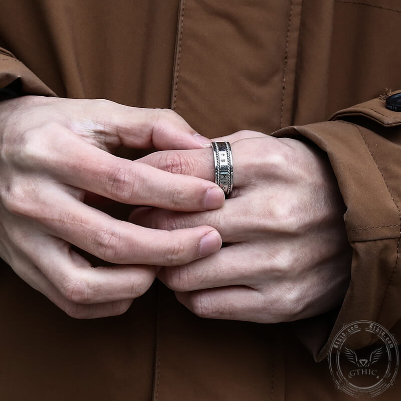 Norse Runes Twist Chain Stainless Steel Viking Ring