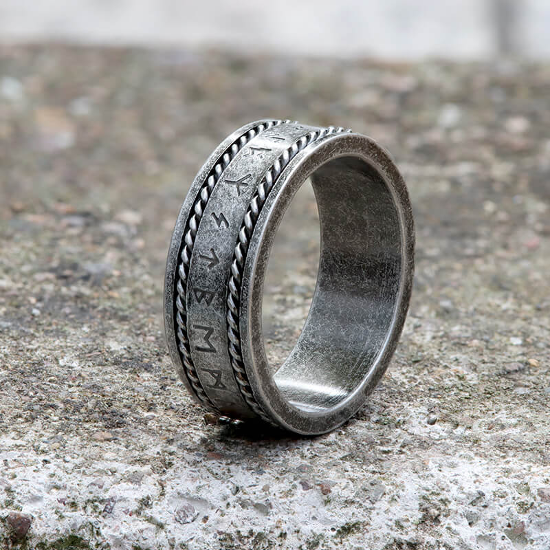 Norse Runes Twist Chain Stainless Steel Viking Ring