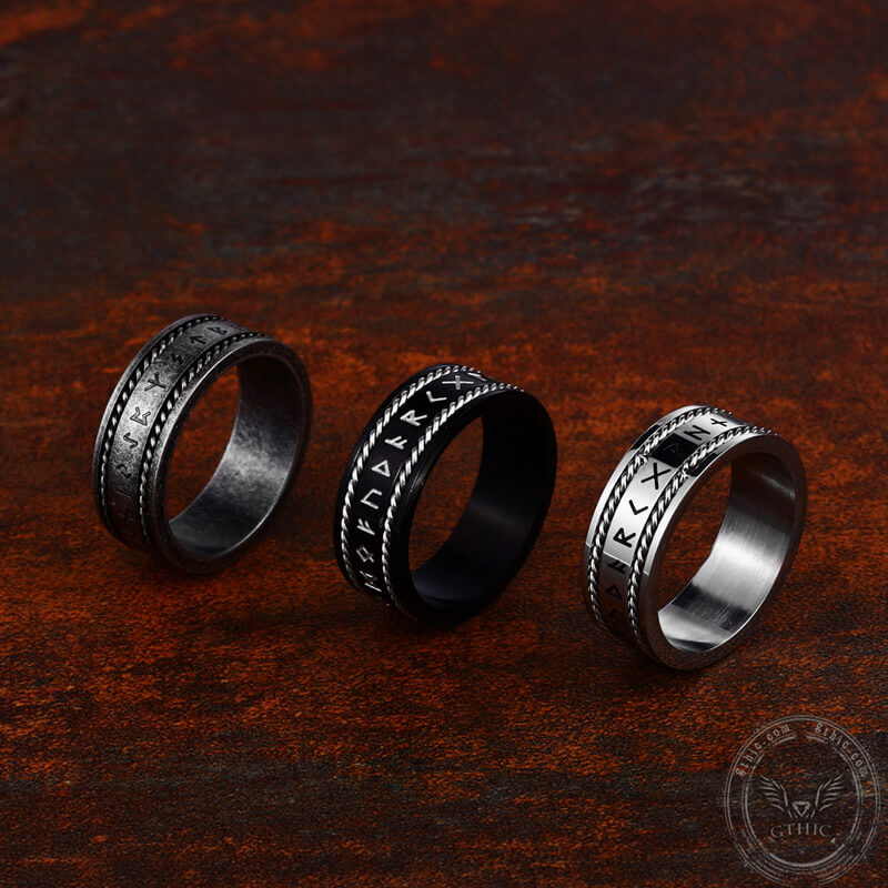 Norse Runes Twist Chain Stainless Steel Viking Ring
