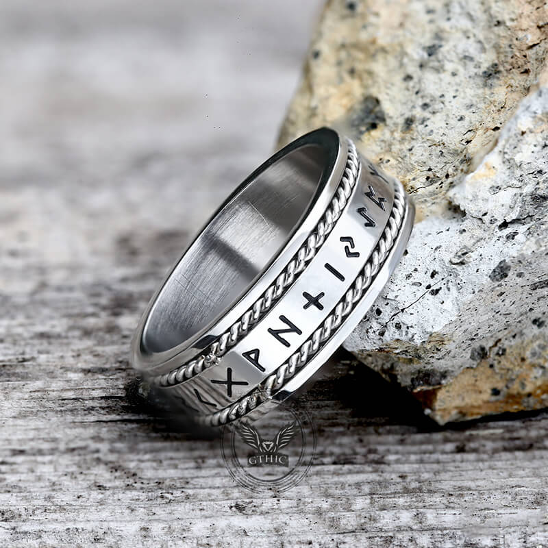 Norse Runes Twist Chain Stainless Steel Viking Ring