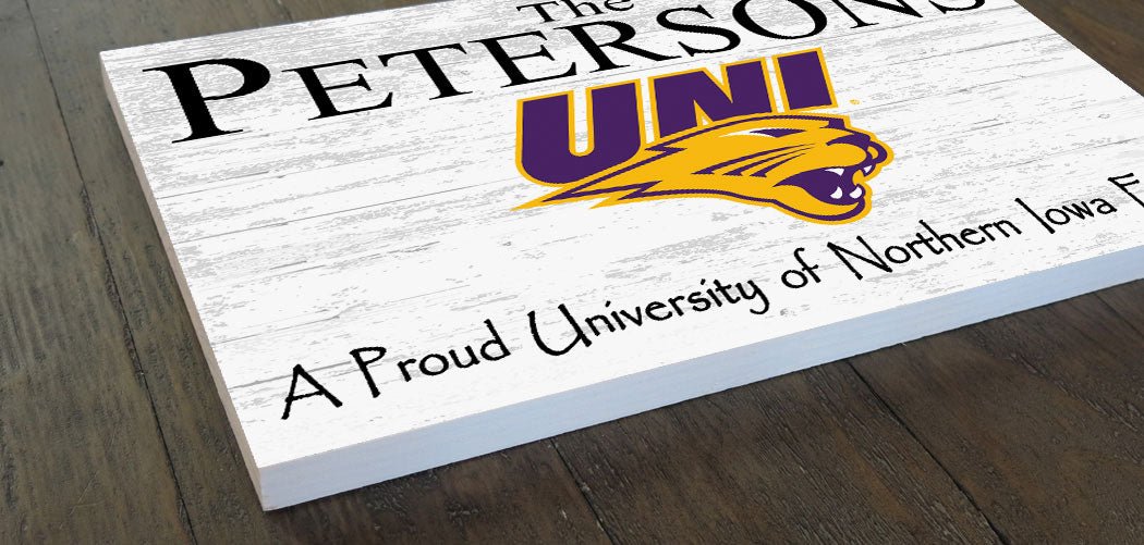 Northern Iowa Family Name Sign – Personalized UNI Wood Wall Art