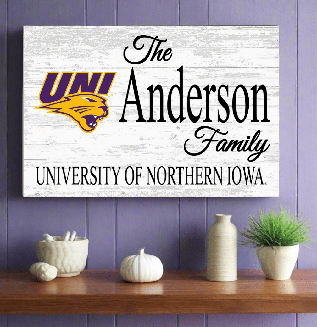 Northern Iowa Family Name Sign – Personalized UNI Wood Wall Art