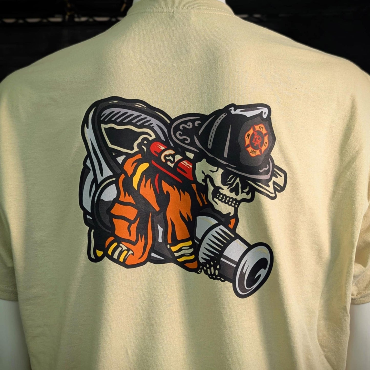 Nozzle Cowboy Firefighter Skull Hose Tee