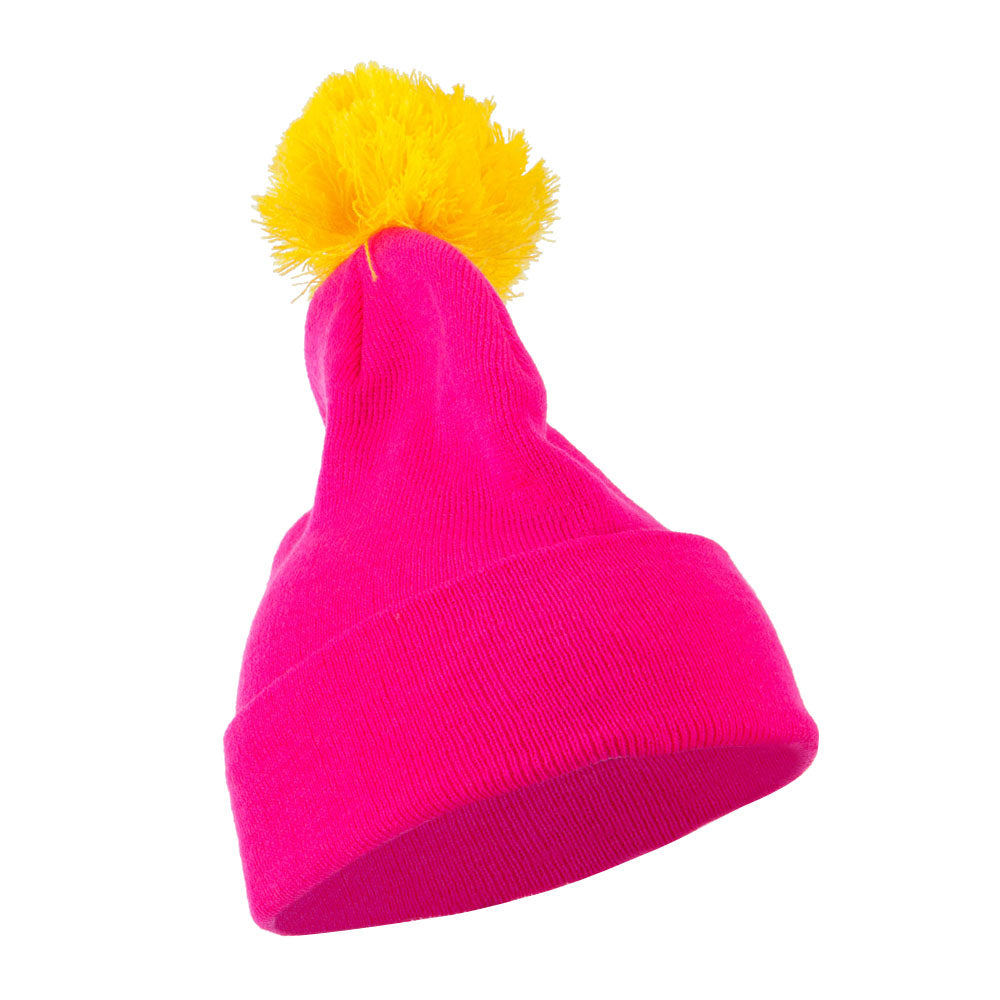Neon Two Tone Pom Cuff Beanie