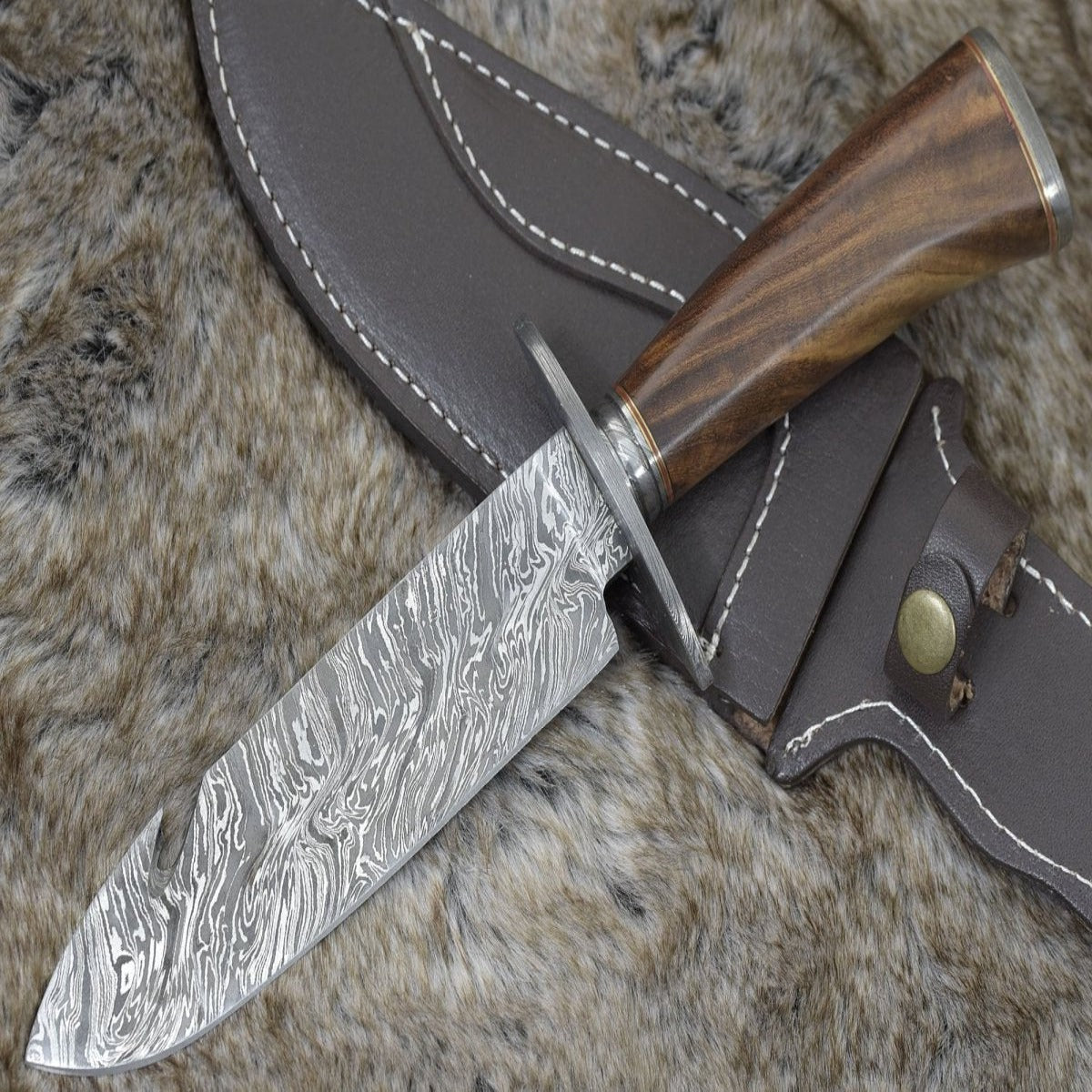 Oblivion Damascus Bowie Knife with Exotic Rosewood Handle