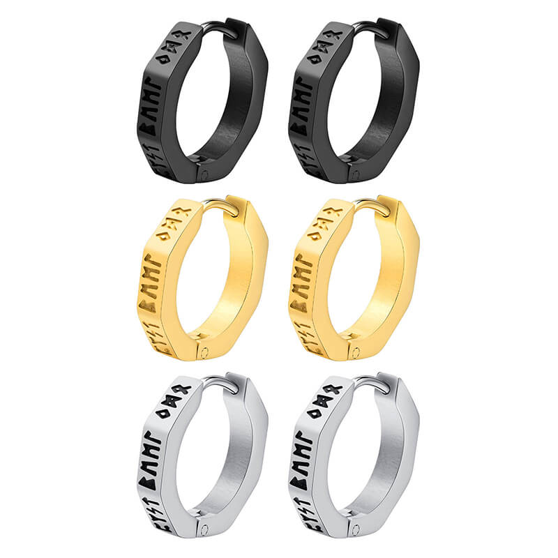 Octagon Viking Runes Stainless Steel Hoop Earrings – Man Cave And Apparel