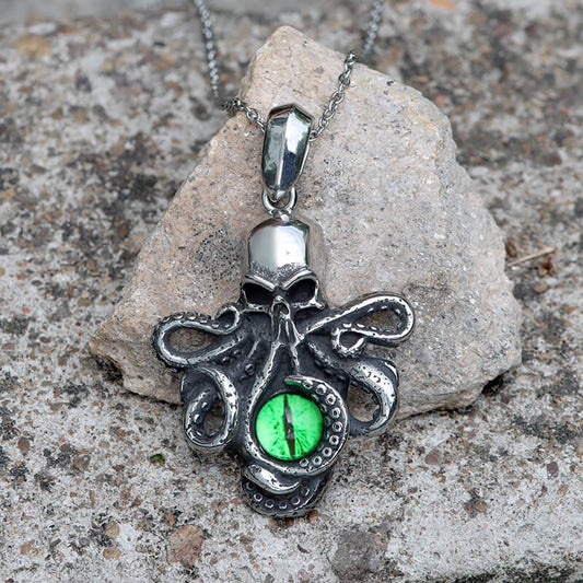 Octopus With Eye Stainless Steel Skull Pendant