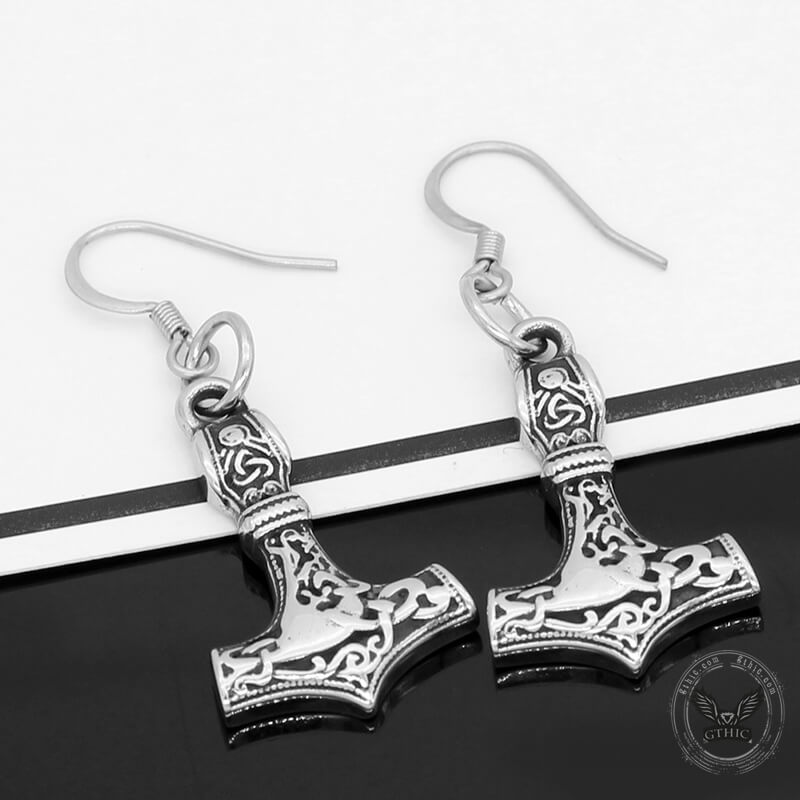 Odin Mjolnir Stainless Steel Viking Earrings