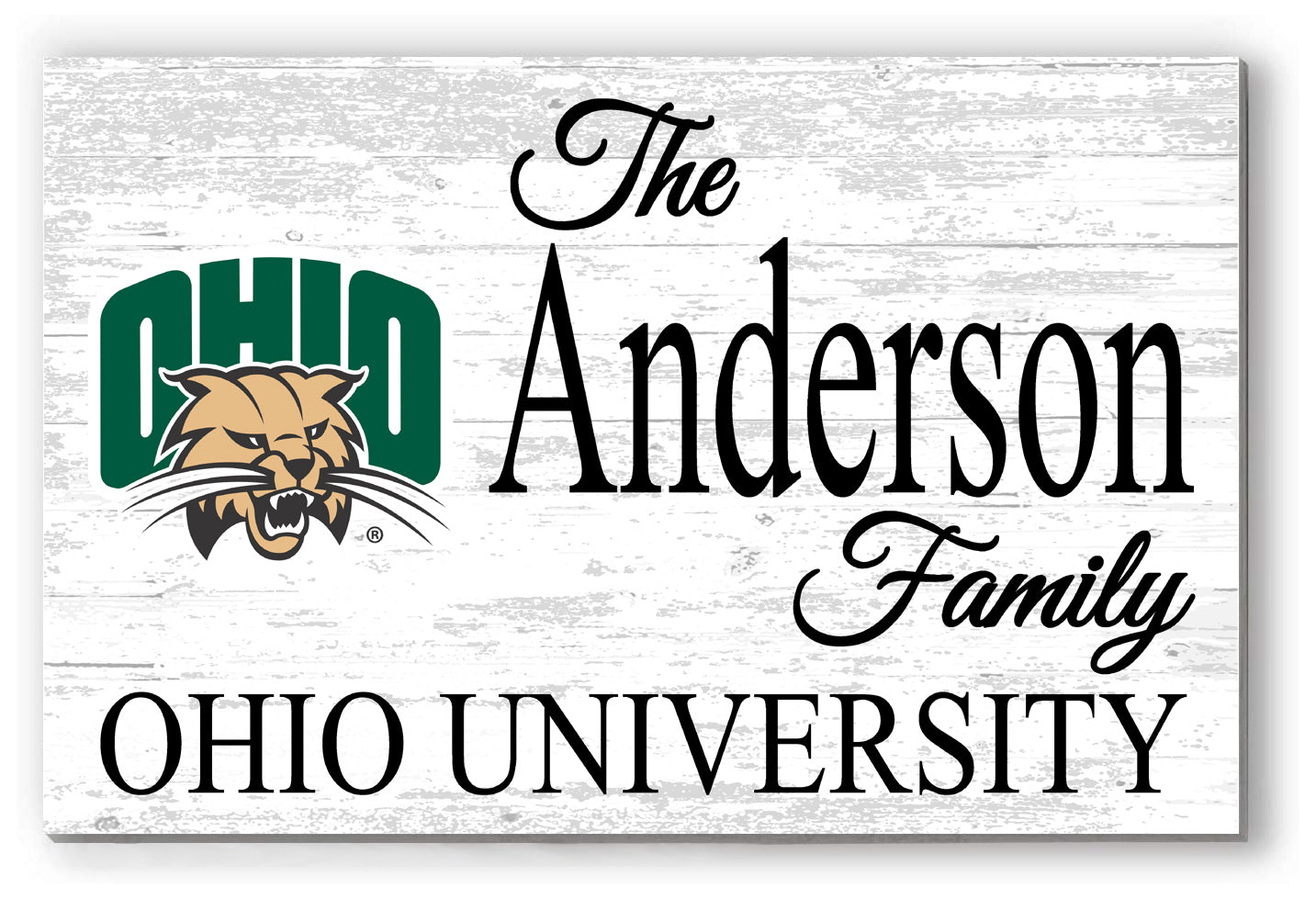 Ohio University Family Name Sign – Personalized Bobcats Wood Plaque