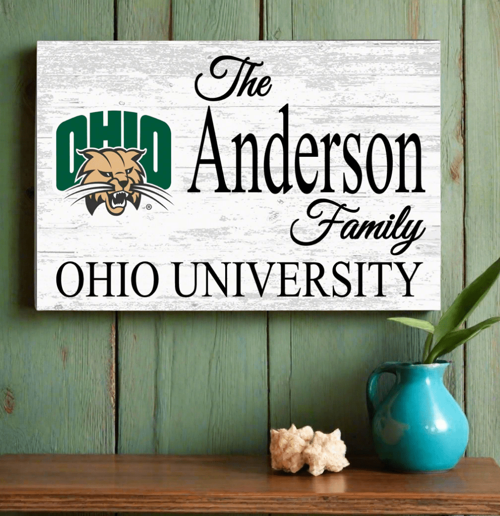Ohio University Family Name Sign – Personalized Bobcats Wood Plaque
