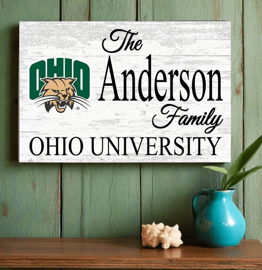 Ohio University Family Name Sign – Personalized Bobcats Wood Plaque