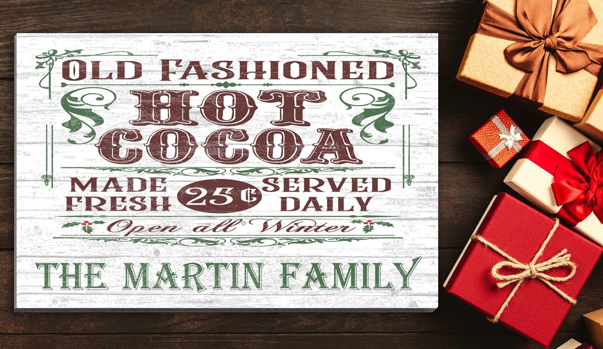 Old Fashioned Hot Cocoa Christmas Holiday Sign - Wooden Vintage Style