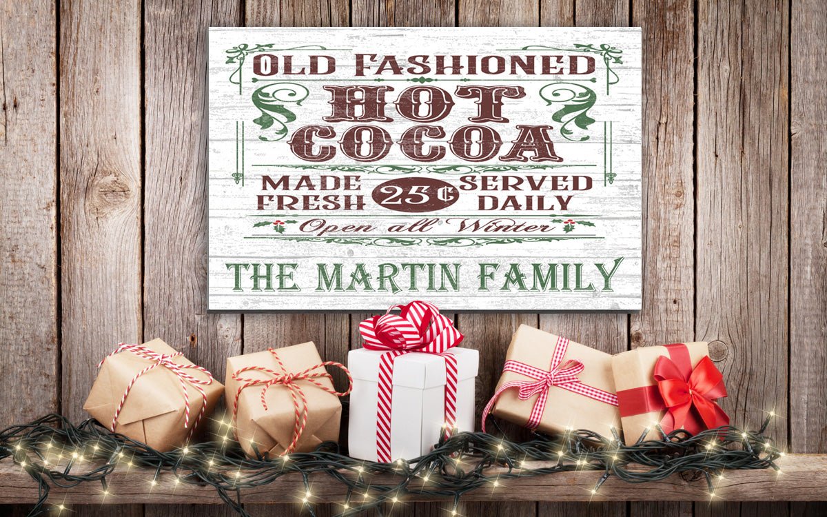 Old Fashioned Hot Cocoa Christmas Holiday Sign - Wooden Vintage Style