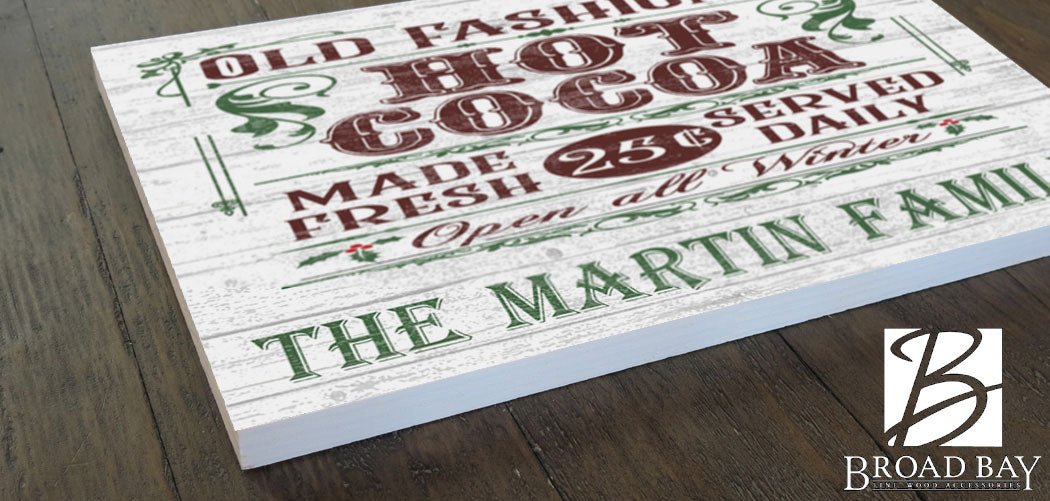 Old Fashioned Hot Cocoa Christmas Holiday Sign - Wooden Vintage Style