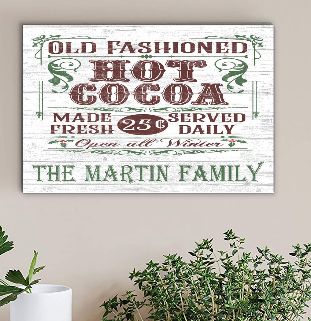 Old Fashioned Hot Cocoa Christmas Holiday Sign - Wooden Vintage Style