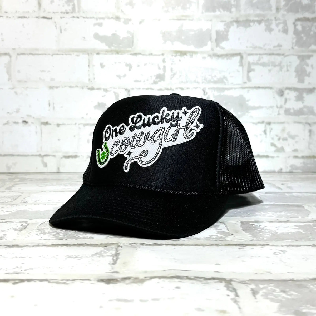 One Lucky Cowgirl Black Patch Trucker Hat