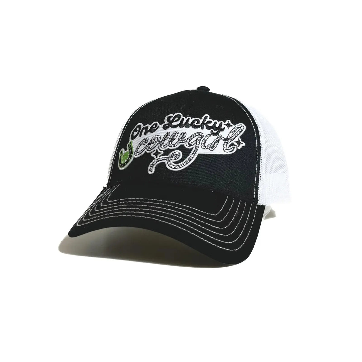 One Lucky Cowgirl Black & White Trucker Hat