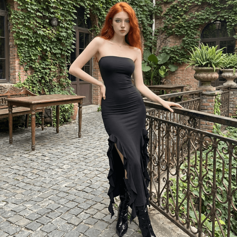 One-shoulder Tube Ruffle Irregular Bodycon Dress