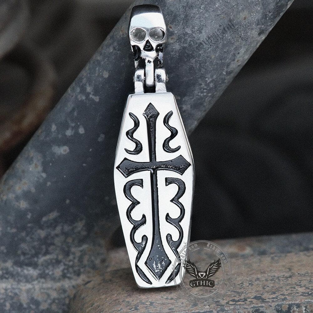 Openable Coffin Stainless Steel Skull Pendant