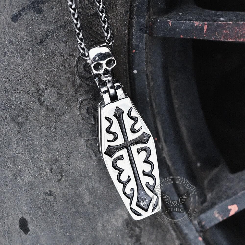 Openable Coffin Stainless Steel Skull Pendant