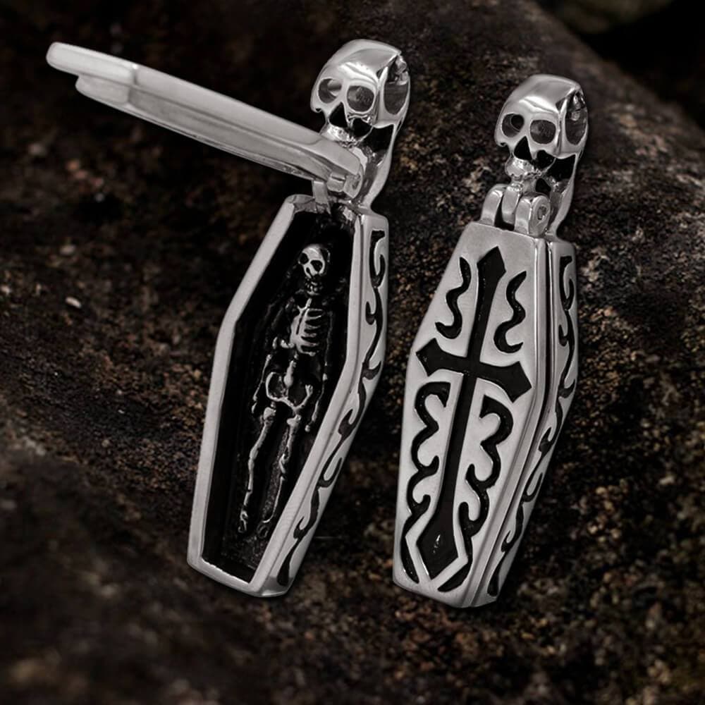 Openable Coffin Stainless Steel Skull Pendant