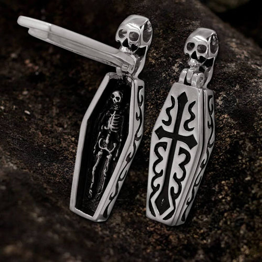 Openable Coffin Stainless Steel Skull Pendant