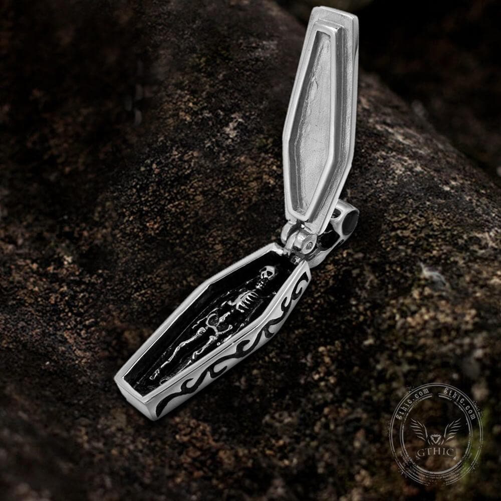 Openable Coffin Stainless Steel Skull Pendant